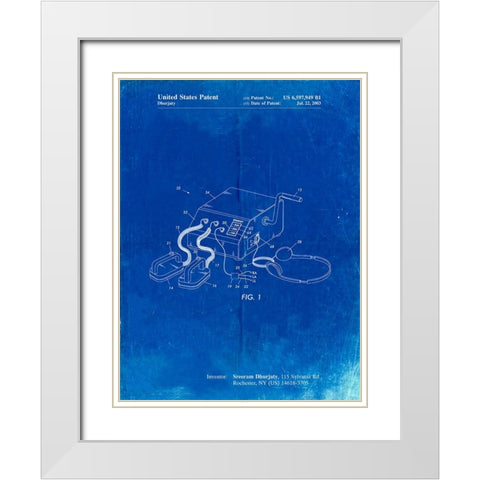PP778-Faded Blueprint Defibrillator Patent Poster White Modern Wood Framed Art Print with Double Matting by Borders, Cole