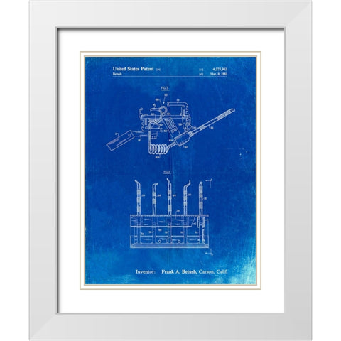 PP779-Faded Blueprint Dental Tools Patent Poster White Modern Wood Framed Art Print with Double Matting by Borders, Cole