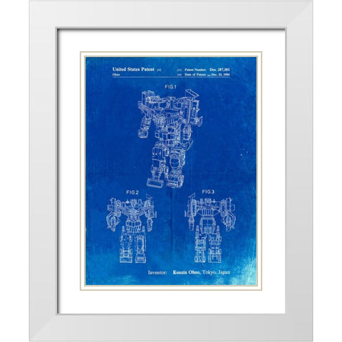 PP780-Faded Blueprint Devastator Transformer Patent Poster White Modern Wood Framed Art Print with Double Matting by Borders, Cole