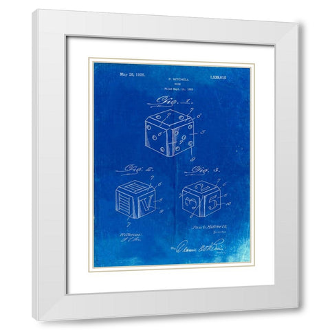 PP781-Faded Blueprint Dice 1923 Patent Poster White Modern Wood Framed Art Print with Double Matting by Borders, Cole