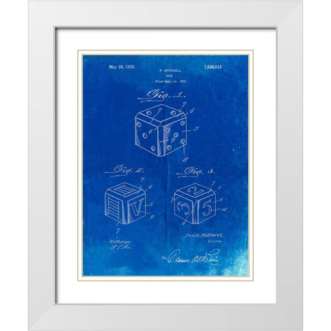 PP781-Faded Blueprint Dice 1923 Patent Poster White Modern Wood Framed Art Print with Double Matting by Borders, Cole