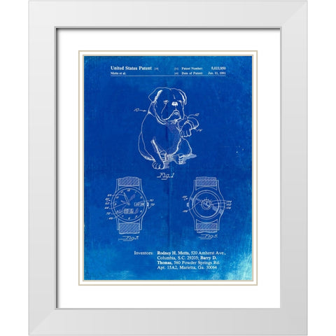 PP784-Faded Blueprint Dog Watch Clock Patent Poster White Modern Wood Framed Art Print with Double Matting by Borders, Cole