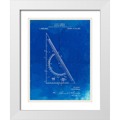 PP786-Faded Blueprint Drafting Triangle 1922 Patent Poster White Modern Wood Framed Art Print with Double Matting by Borders, Cole