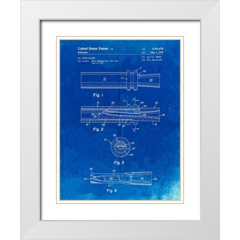 PP789-Faded Blueprint Duck Call Patent Poster White Modern Wood Framed Art Print with Double Matting by Borders, Cole