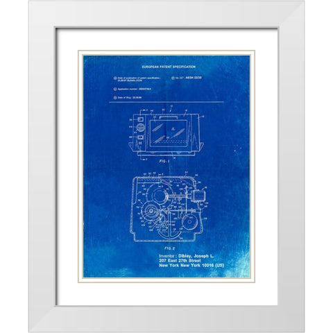 PP791-Faded Blueprint Easy Bake Oven Patent Poster White Modern Wood Framed Art Print with Double Matting by Borders, Cole