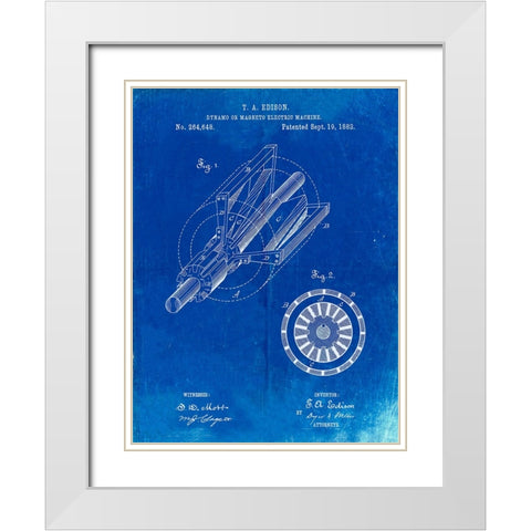 PP793-Faded Blueprint Edison Dynamo Electrical Generator Patent Print White Modern Wood Framed Art Print with Double Matting by Borders, Cole