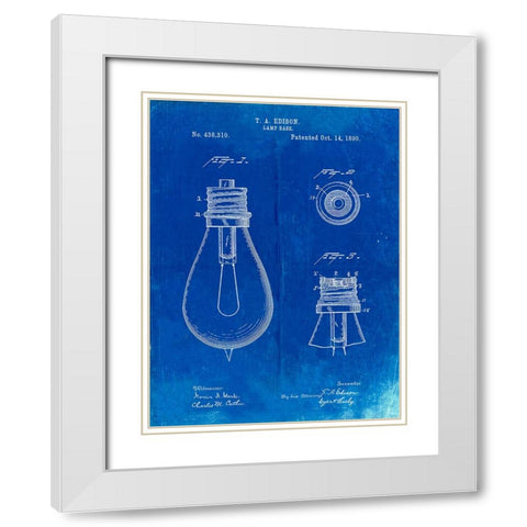 PP796-Faded Blueprint Edison Lamp Base Patent Print White Modern Wood Framed Art Print with Double Matting by Borders, Cole