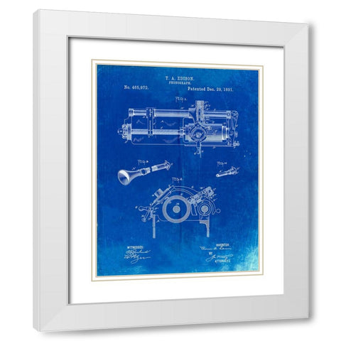 PP798-Faded Blueprint Edison Phonograph Patent Poster White Modern Wood Framed Art Print with Double Matting by Borders, Cole
