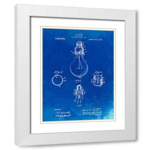 PP800-Faded Blueprint Electric Lamp Patent Poster White Modern Wood Framed Art Print with Double Matting by Borders, Cole