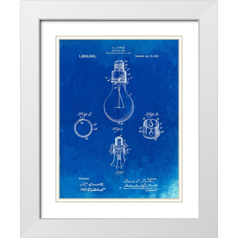 PP800-Faded Blueprint Electric Lamp Patent Poster White Modern Wood Framed Art Print with Double Matting by Borders, Cole