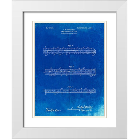PP801-Faded Blueprint Engineers Slide Rule Patent Poster White Modern Wood Framed Art Print with Double Matting by Borders, Cole