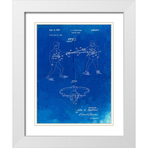 PP804-Faded Blueprint Fencing Game Patent Poster White Modern Wood Framed Art Print with Double Matting by Borders, Cole