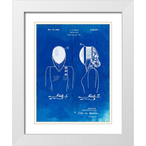 PP805-Faded Blueprint Fencing Mask Patent Poster White Modern Wood Framed Art Print with Double Matting by Borders, Cole