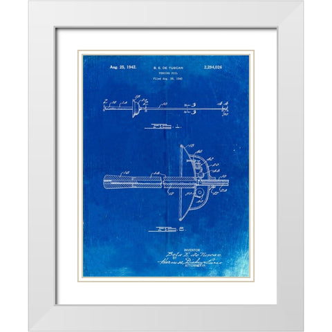 PP806-Faded Blueprint Fencing Sword Patent Poster White Modern Wood Framed Art Print with Double Matting by Borders, Cole