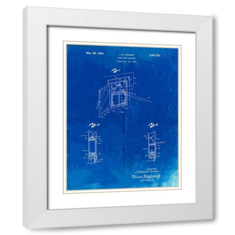PP809-Faded Blueprint Fire Hose Cabinet 1961 Patent Poster White Modern Wood Framed Art Print with Double Matting by Borders, Cole
