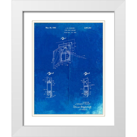 PP809-Faded Blueprint Fire Hose Cabinet 1961 Patent Poster White Modern Wood Framed Art Print with Double Matting by Borders, Cole