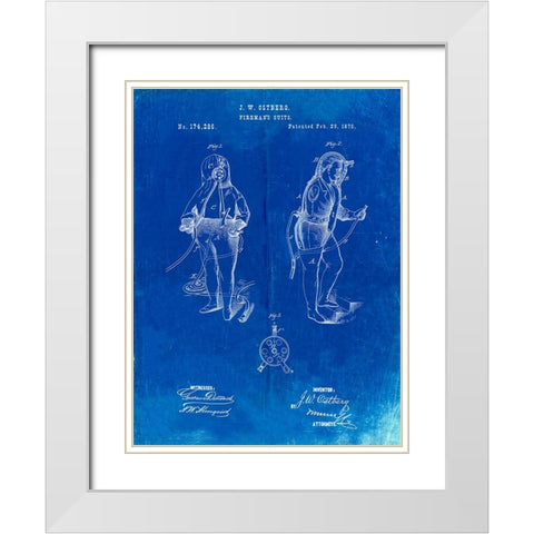 PP810-Faded Blueprint Firefighter Suit 1876 Patent Print White Modern Wood Framed Art Print with Double Matting by Borders, Cole