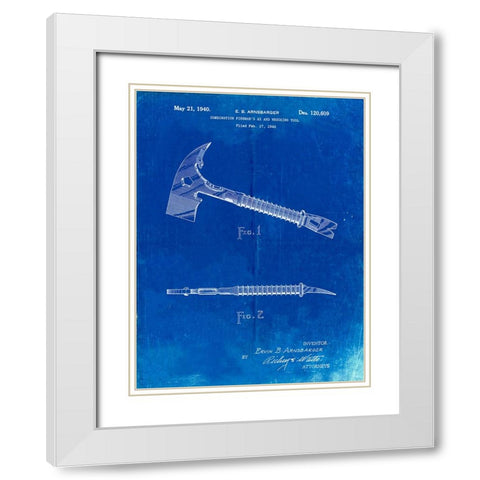 PP812-Faded Blueprint Firemans Axe 1940 Patent Poster White Modern Wood Framed Art Print with Double Matting by Borders, Cole