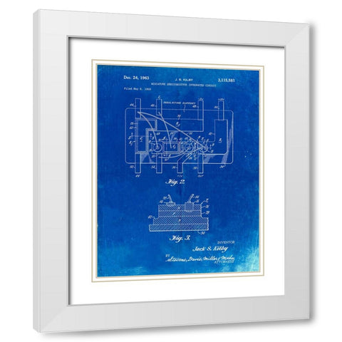 PP813-Faded Blueprint First Integrated Circuit Patent Poster White Modern Wood Framed Art Print with Double Matting by Borders, Cole