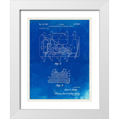 PP813-Faded Blueprint First Integrated Circuit Patent Poster White Modern Wood Framed Art Print with Double Matting by Borders, Cole