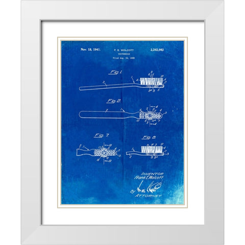 PP815-Faded Blueprint First Toothbrush Patent Poster White Modern Wood Framed Art Print with Double Matting by Borders, Cole