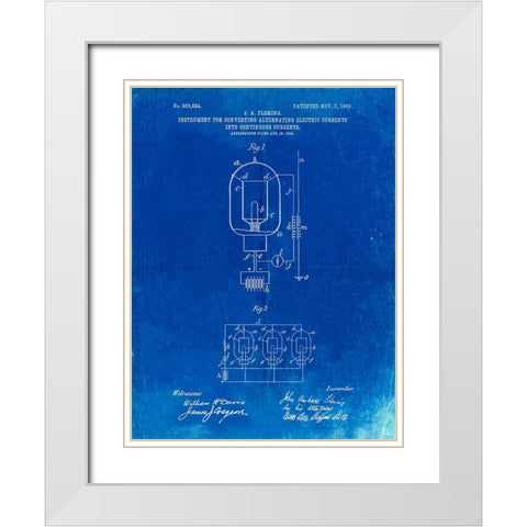 PP817-Faded Blueprint Fleming Valve Patent Poster White Modern Wood Framed Art Print with Double Matting by Borders, Cole