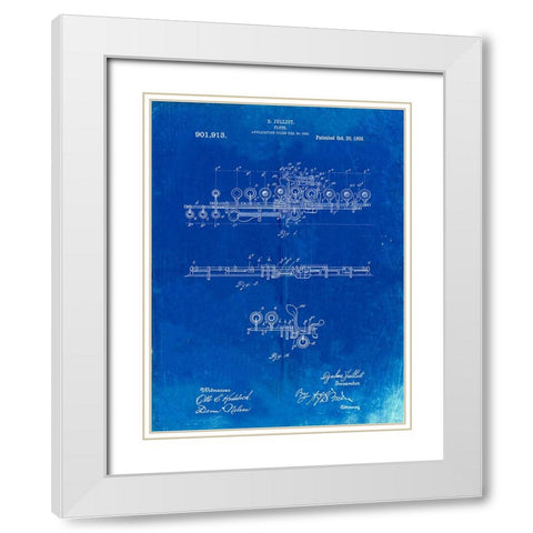 PP820-Faded Blueprint Flute 1908 Patent Poster White Modern Wood Framed Art Print with Double Matting by Borders, Cole