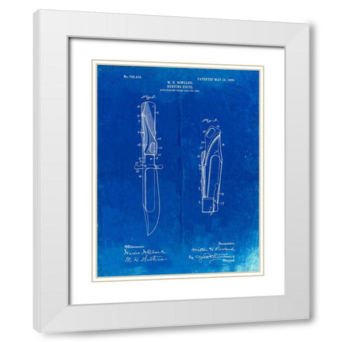 PP822-Faded Blueprint Folding Hunting Knife 1902 Patent Poster White Modern Wood Framed Art Print with Double Matting by Borders, Cole
