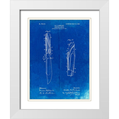 PP822-Faded Blueprint Folding Hunting Knife 1902 Patent Poster White Modern Wood Framed Art Print with Double Matting by Borders, Cole