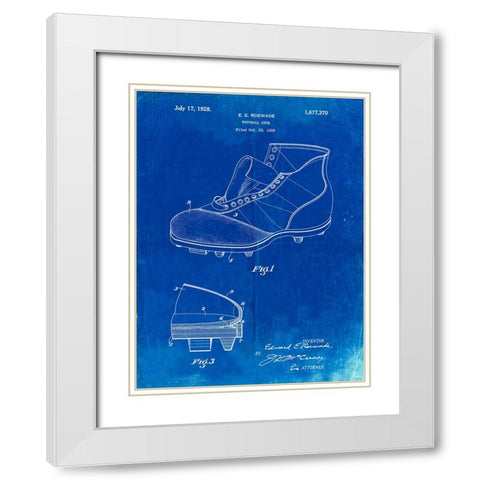 PP823-Faded Blueprint Football Cleat 1928 Patent Poster White Modern Wood Framed Art Print with Double Matting by Borders, Cole