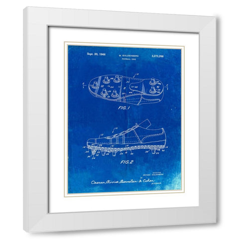 PP824-Faded Blueprint Football Cleat Patent Print White Modern Wood Framed Art Print with Double Matting by Borders, Cole