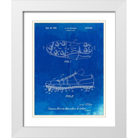 PP824-Faded Blueprint Football Cleat Patent Print White Modern Wood Framed Art Print with Double Matting by Borders, Cole