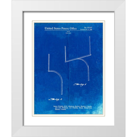 PP825-Faded Blueprint Football Goal Post Patent Print White Modern Wood Framed Art Print with Double Matting by Borders, Cole