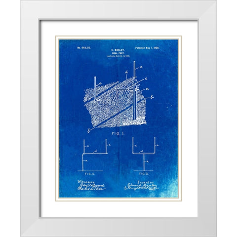 PP826-Faded Blueprint Football Goal Post Poster White Modern Wood Framed Art Print with Double Matting by Borders, Cole