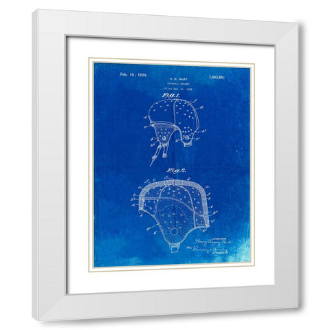 PP827-Faded Blueprint Football Helmet Patent 1922 Wall Art Poster White Modern Wood Framed Art Print with Double Matting by Borders, Cole
