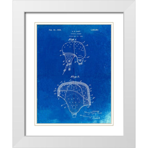 PP827-Faded Blueprint Football Helmet Patent 1922 Wall Art Poster White Modern Wood Framed Art Print with Double Matting by Borders, Cole