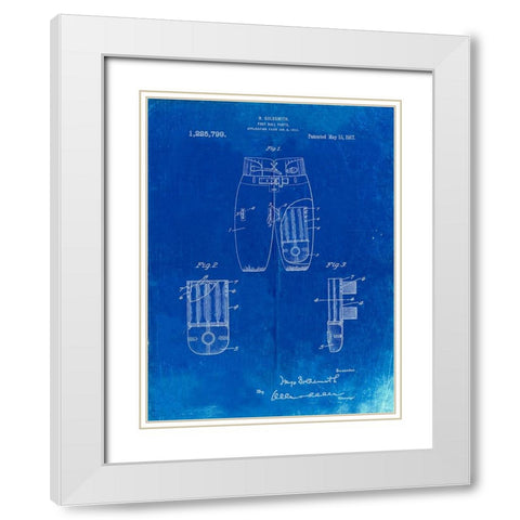PP828-Faded Blueprint Football Pants Patent Print White Modern Wood Framed Art Print with Double Matting by Borders, Cole