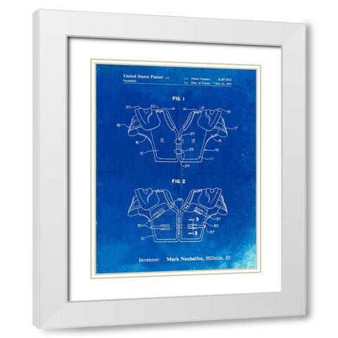 PP829-Faded Blueprint Football Shoulder Pads Patent White Modern Wood Framed Art Print with Double Matting by Borders, Cole