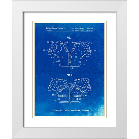 PP829-Faded Blueprint Football Shoulder Pads Patent White Modern Wood Framed Art Print with Double Matting by Borders, Cole