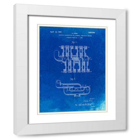 PP832-Faded Blueprint Ford Car Manifold 1920 Patent Poster White Modern Wood Framed Art Print with Double Matting by Borders, Cole