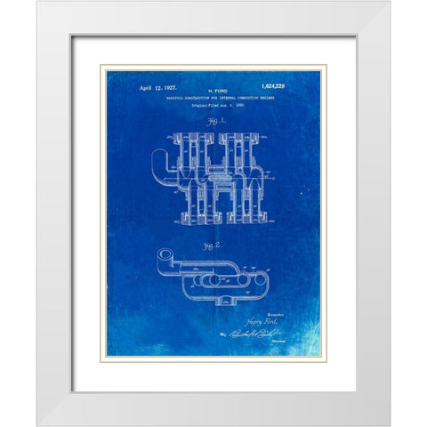 PP832-Faded Blueprint Ford Car Manifold 1920 Patent Poster White Modern Wood Framed Art Print with Double Matting by Borders, Cole