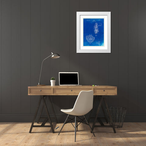 PP833-Faded Blueprint Ford Car Starter Gear 1928 Patent Poster White Modern Wood Framed Art Print with Double Matting by Borders, Cole