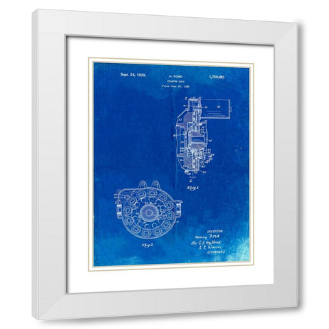 PP833-Faded Blueprint Ford Car Starter Gear 1928 Patent Poster White Modern Wood Framed Art Print with Double Matting by Borders, Cole