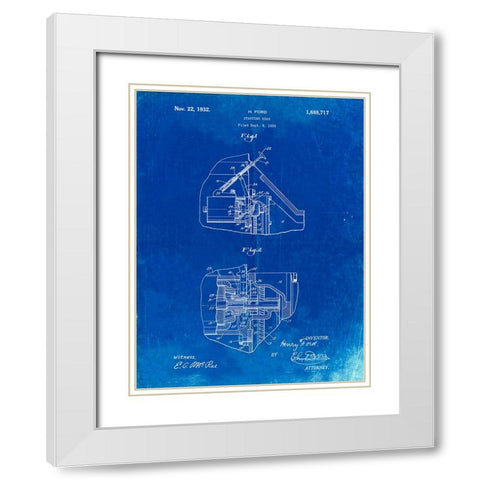 PP834-Faded Blueprint Ford Car Starter Patent Poster White Modern Wood Framed Art Print with Double Matting by Borders, Cole