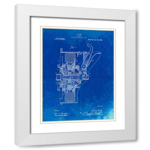 PP836-Faded Blueprint Ford Clutch Patent Poster White Modern Wood Framed Art Print with Double Matting by Borders, Cole