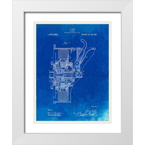 PP836-Faded Blueprint Ford Clutch Patent Poster White Modern Wood Framed Art Print with Double Matting by Borders, Cole