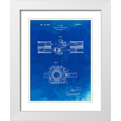 PP837-Faded Blueprint Ford Crank and Pitman White Modern Wood Framed Art Print with Double Matting by Borders, Cole
