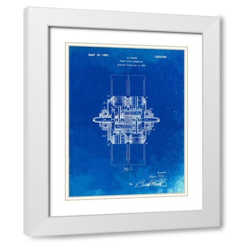 PP838-Faded Blueprint Ford Crank Shaft 1920 Patent Poster White Modern Wood Framed Art Print with Double Matting by Borders, Cole