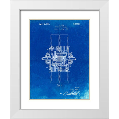 PP838-Faded Blueprint Ford Crank Shaft 1920 Patent Poster White Modern Wood Framed Art Print with Double Matting by Borders, Cole