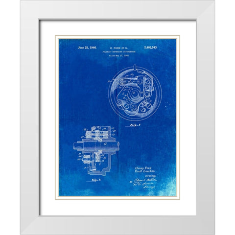 PP839-Faded Blueprint Ford Distributor 1946 Patent Poster White Modern Wood Framed Art Print with Double Matting by Borders, Cole
